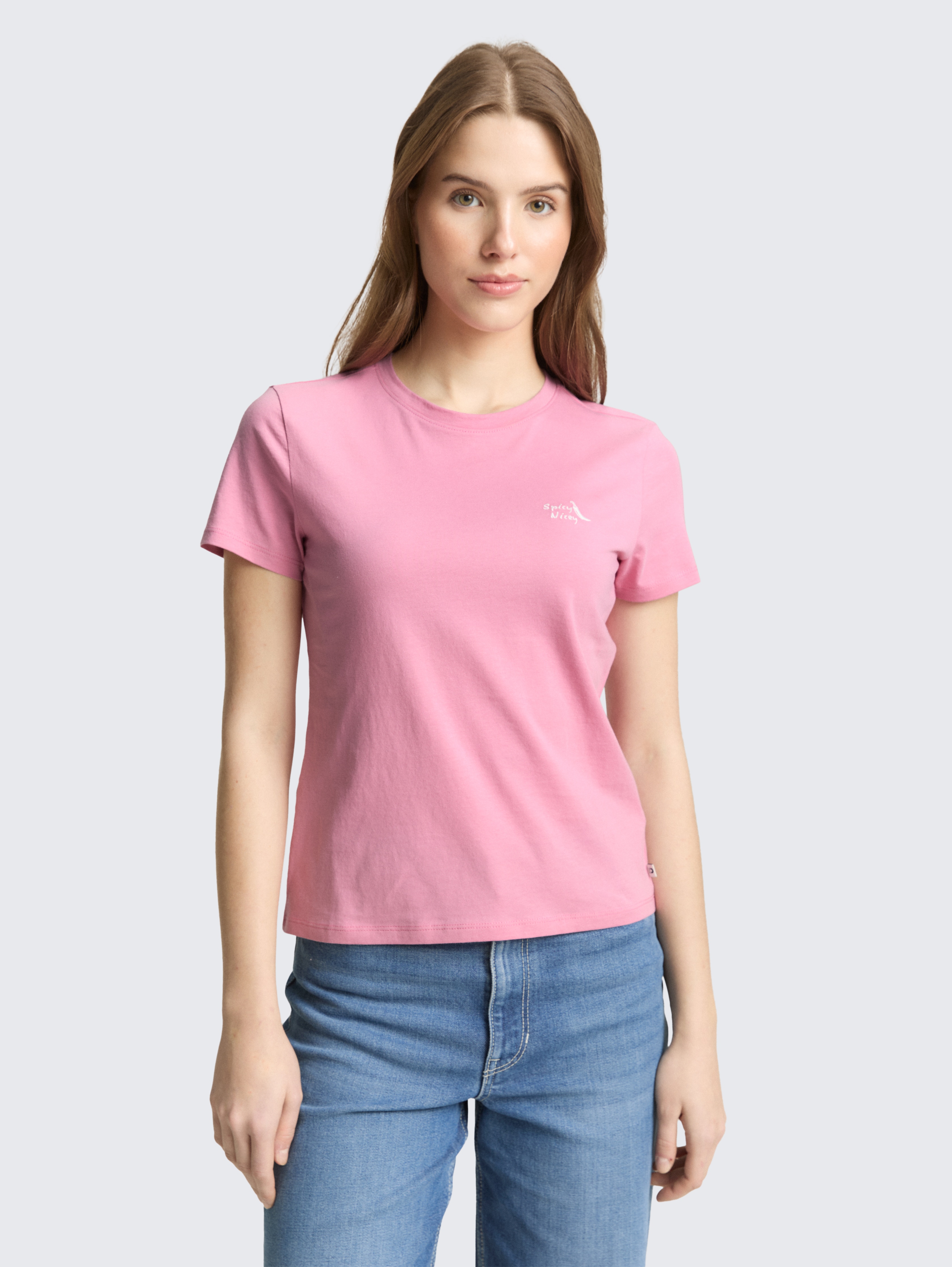 T-Shirt mit Stickerei von Denim Female, Soft Blush Rose