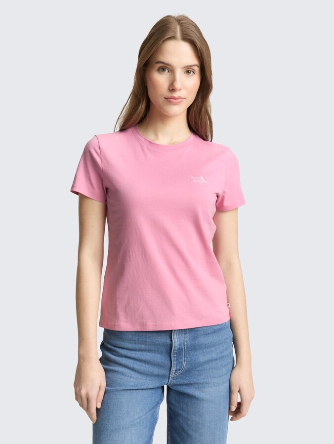 T-shirt met borduursel door Denim Female, Soft Blush Rose