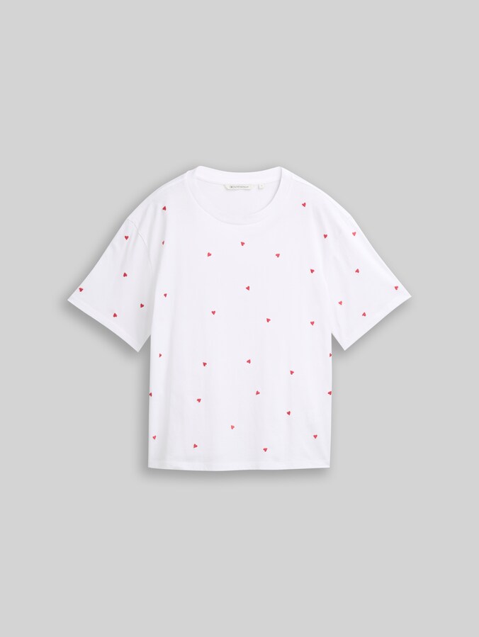 T-shirt coupe carrée avec broderies par Denim Female, white red heart embroidery