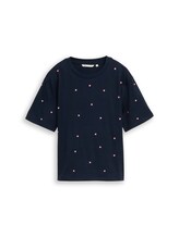 Ausgewählt, Boxy Fit T-Shirt mit Herz-Stickerei von Tom Tailor, blau
