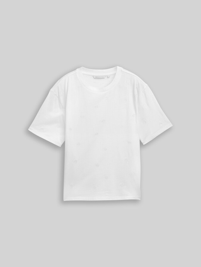 Boxy Fit T-Shirt mit Stickereien von Denim Female, off white daisy embroidery