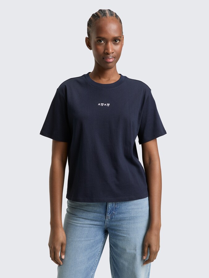 Boxy fit T-shirt met borduursel door Denim Female, sky captain blue