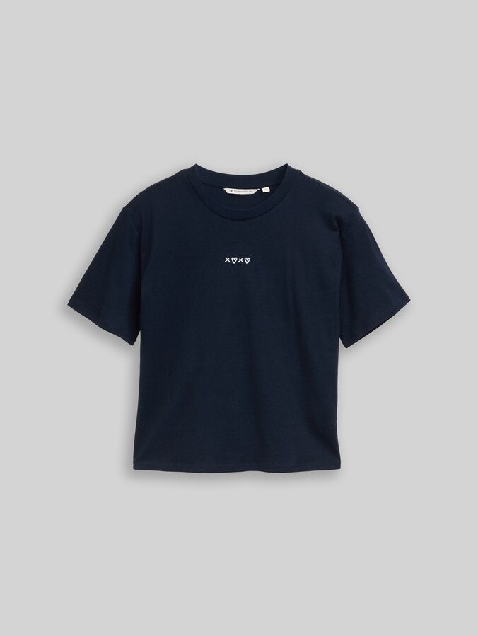 Boxy fit T-shirt met borduursel door Denim Female, sky captain blue