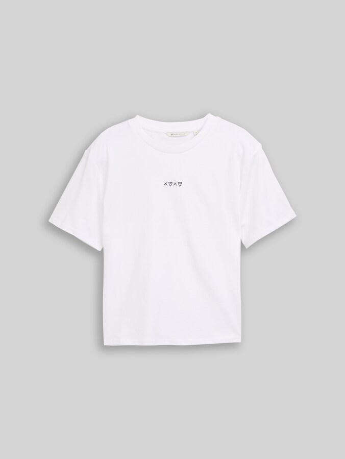 Boxy fit T-shirt met borduursel door Denim Female, Ceramic White