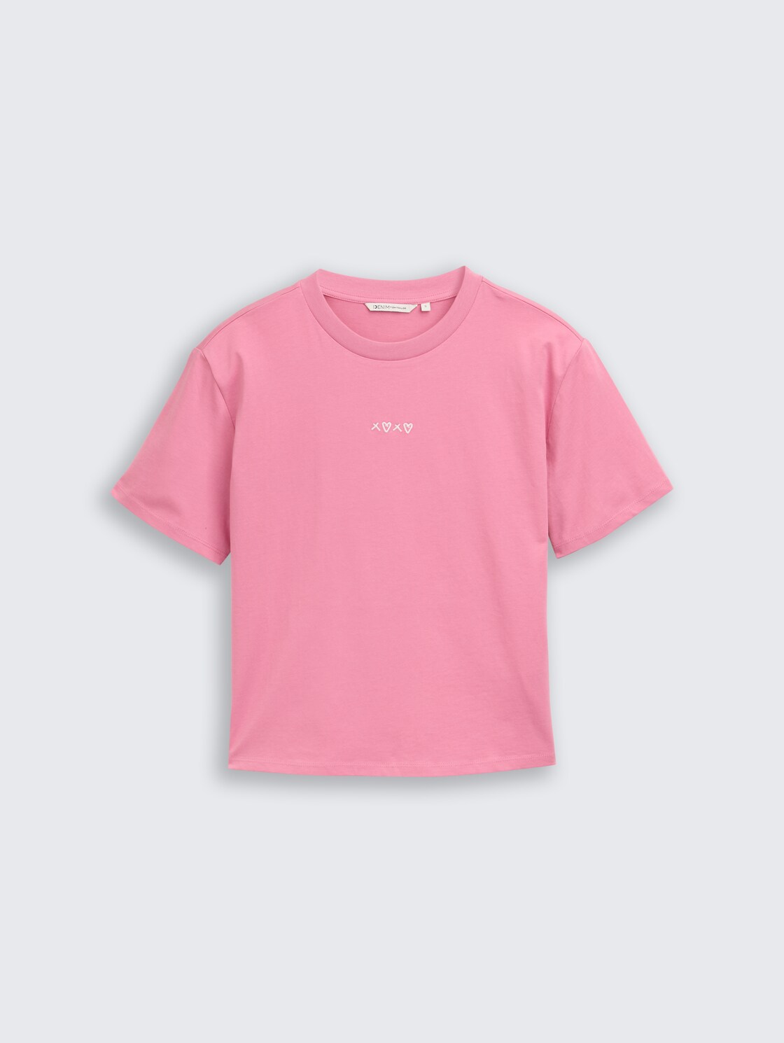 Boxy Fit T-Shirt mit Stickerei - Soft Blush Rose - Vorder-Produkt-Ansicht