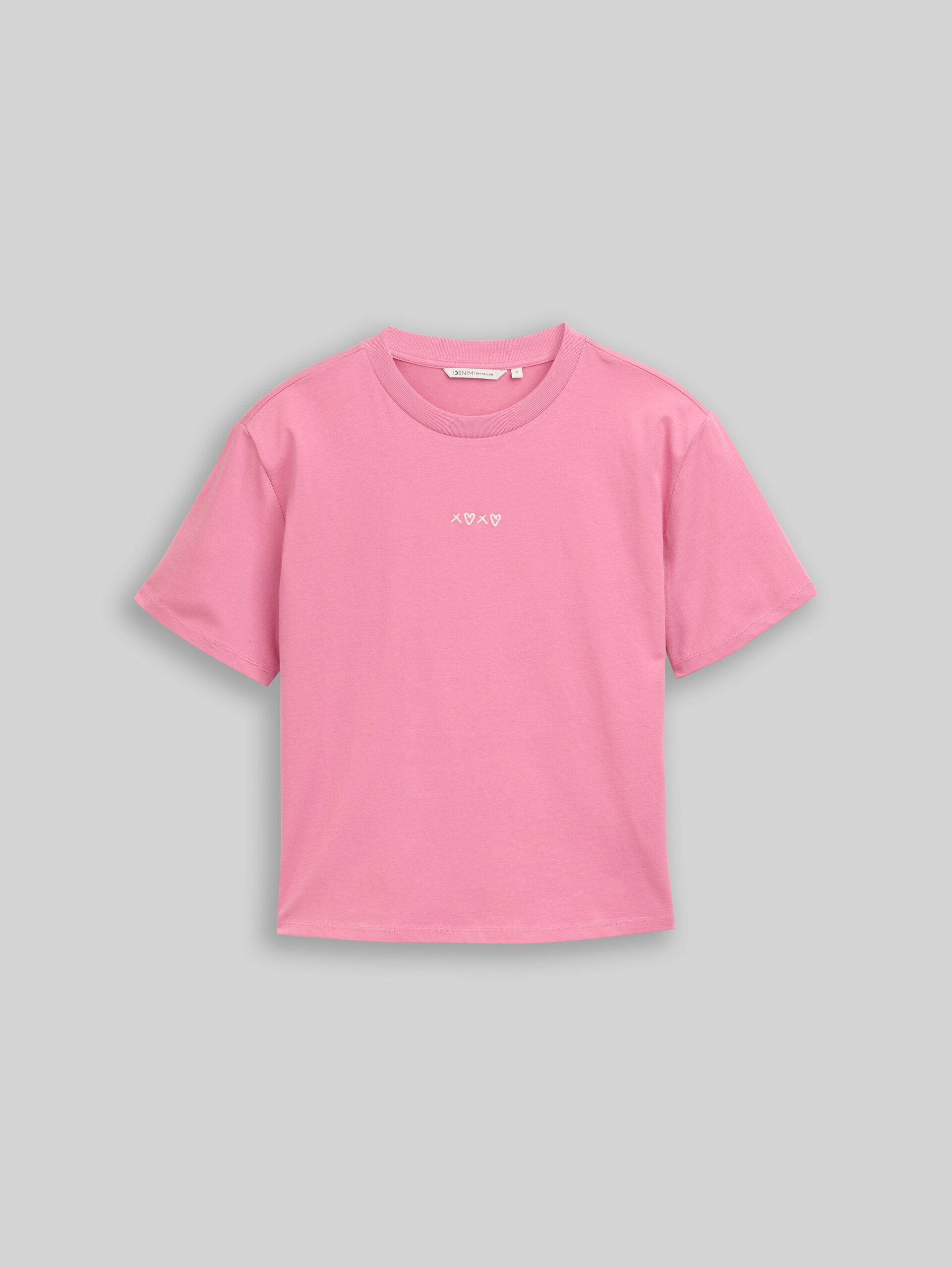 Boxy-fit T-shirt with embroidery - Soft Blush Rose - Front product view