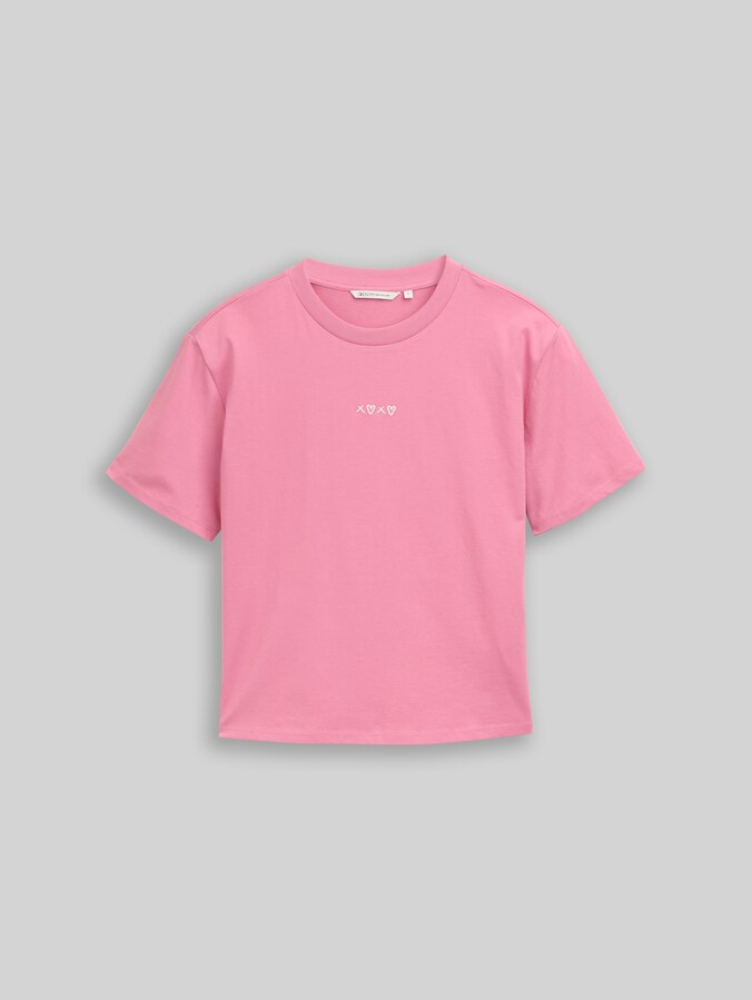 Boxy fit T-shirt met borduursel door Denim Female, Soft Blush Rose