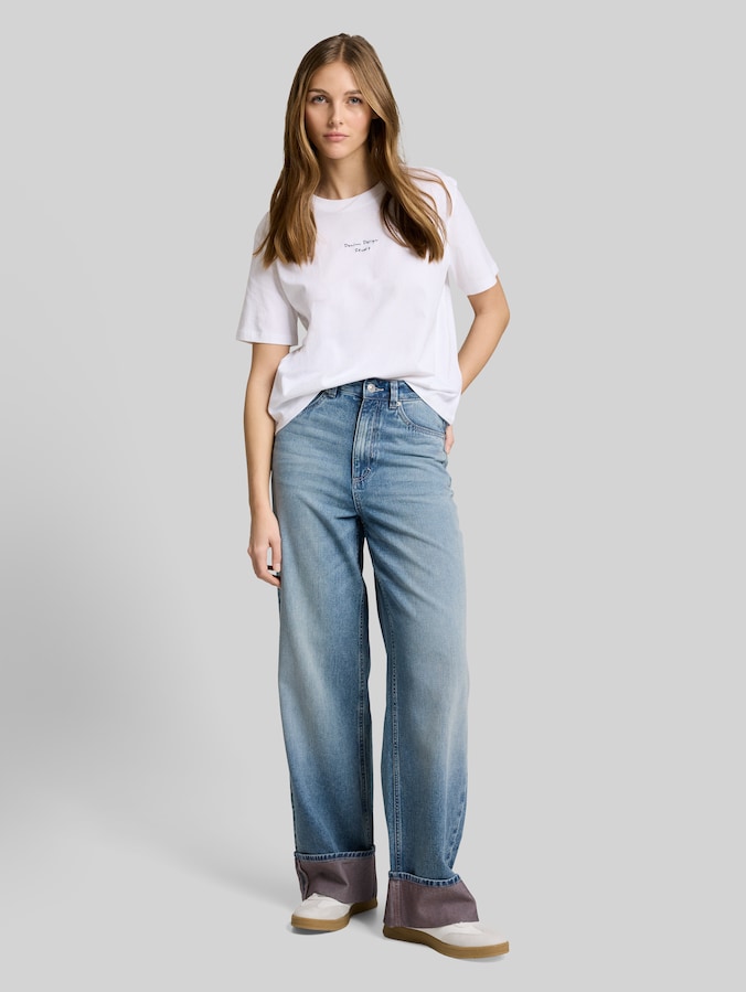 T-shirt met boxy pasvorm en borduursel door Denim Female, White