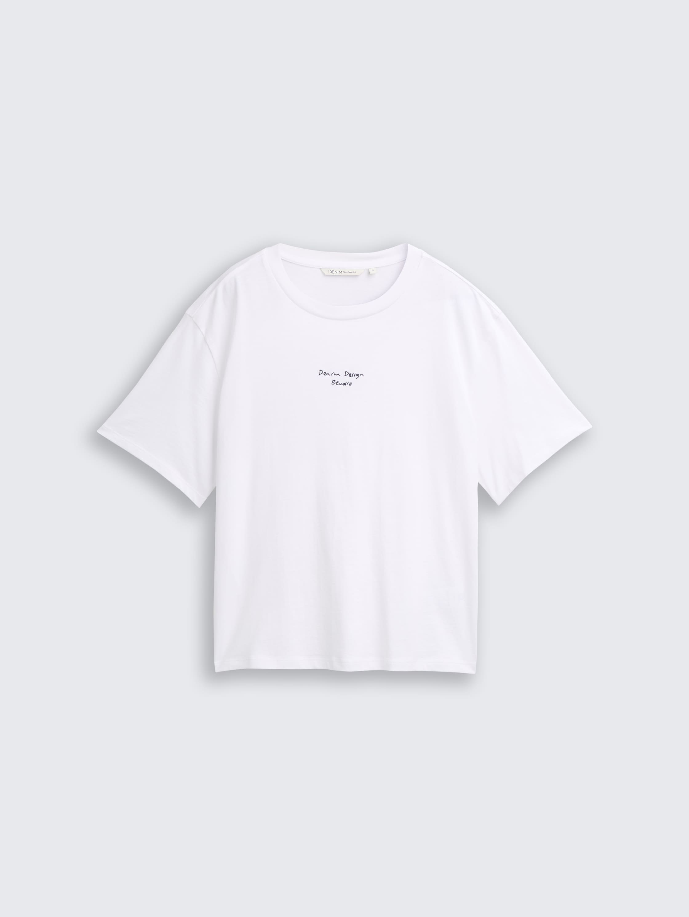 Boxy Fit T-Shirt mit Stickerei - White - Vorder-Produkt-Ansicht