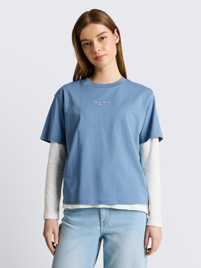 Boxy fit T-shirt met borduursel door Denim Female, spring lake blue
