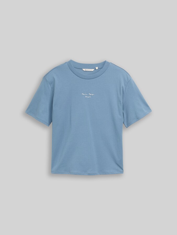 Boxy fit T-shirt met borduursel door Denim Female, spring lake blue