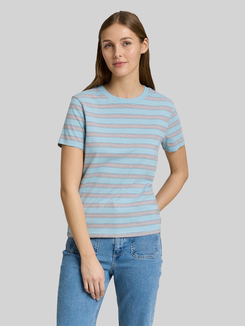 T-Shirt aus Baumwolle von Denim Female, blue brown multicolor stripe