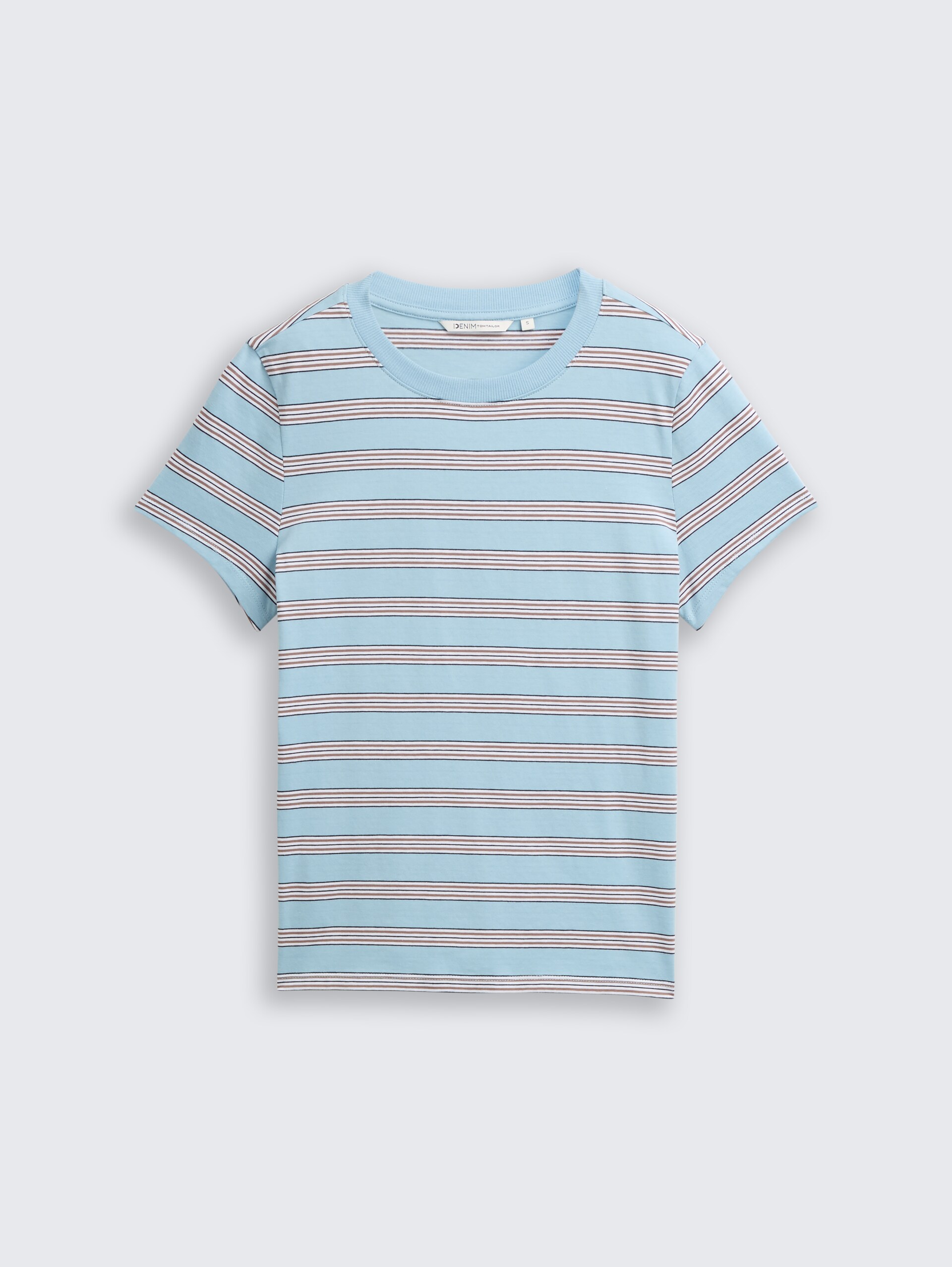 T-Shirt aus Baumwolle - blue brown multicolor stripe - Vorder-Produkt-Ansicht