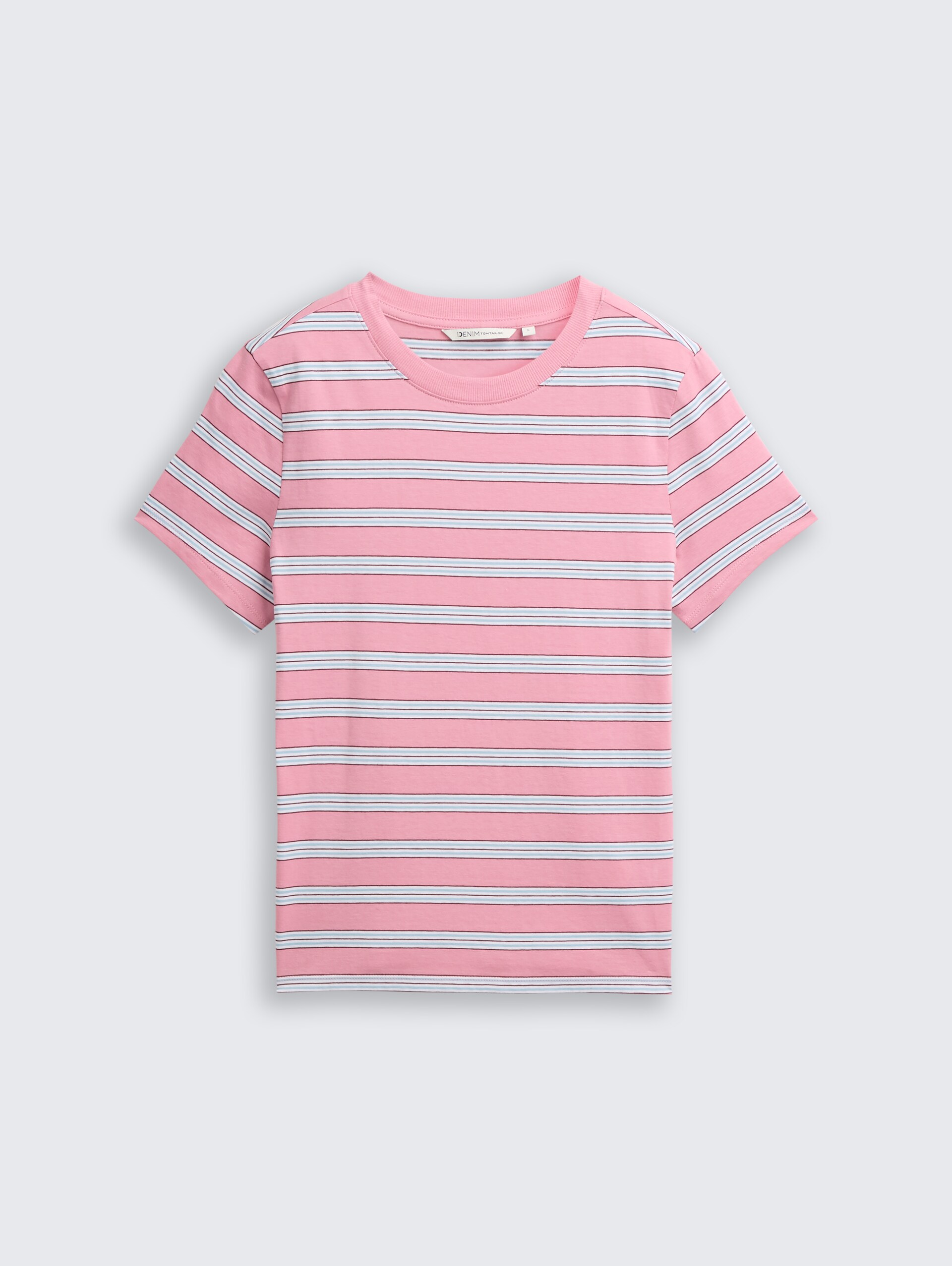 T-Shirt aus Baumwolle - pink blue multicolor stripe - Vorder-Produkt-Ansicht