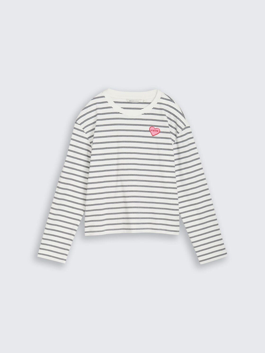 Boxy Fit Langarmshirt mit Herz-Stickerei - off white navy stripe - Vorder-Produkt-Ansicht