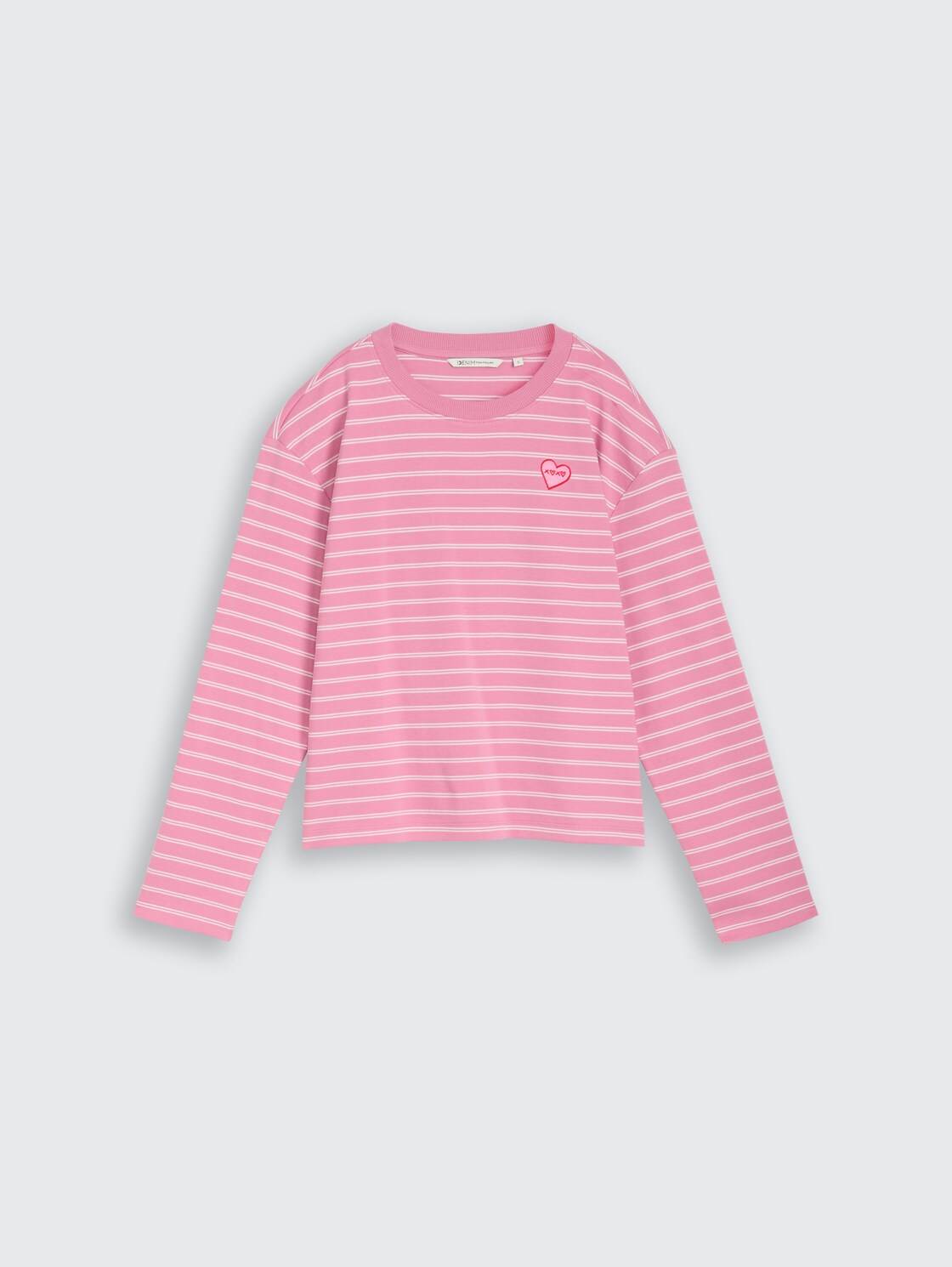 Boxy Fit Langarmshirt mit Herz-Stickerei - pink white stripe - Vorder-Produkt-Ansicht