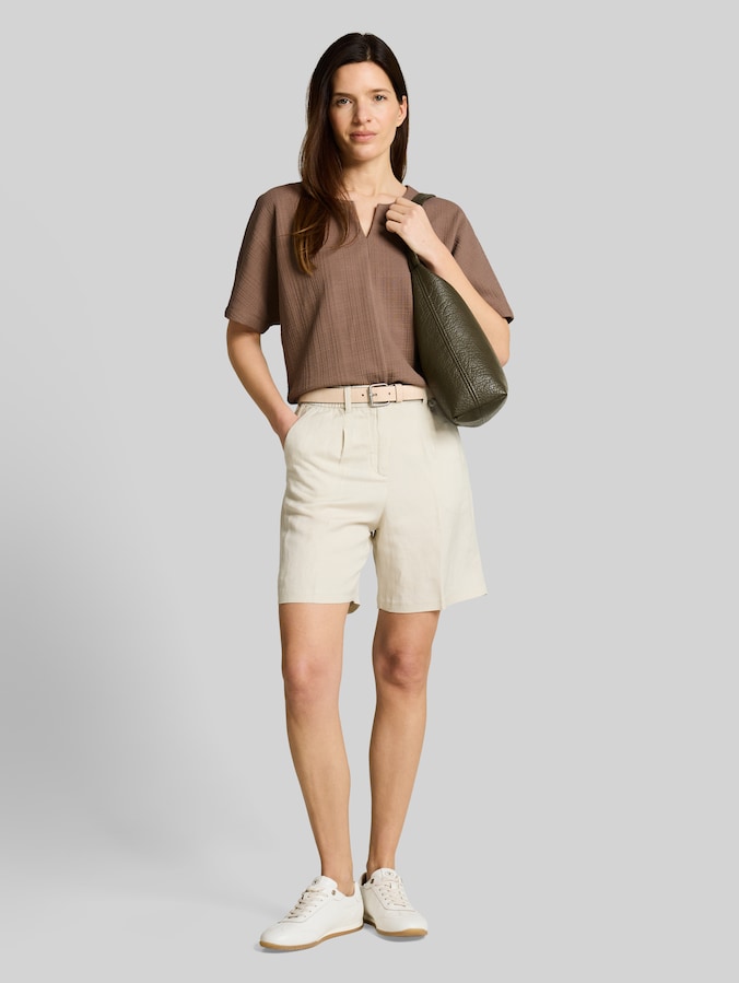 Jacquard Sweatshirt mit V-Ausschnitt von Women, taupe grey