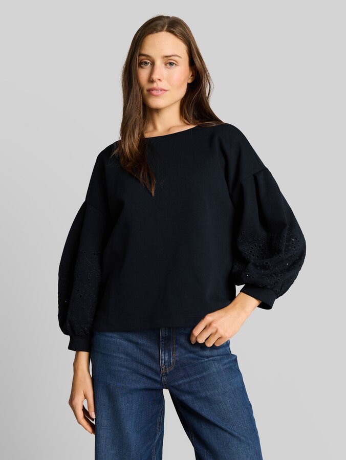Boxy Sweatshirt mit Lochstickerei von Women, sky captain blue