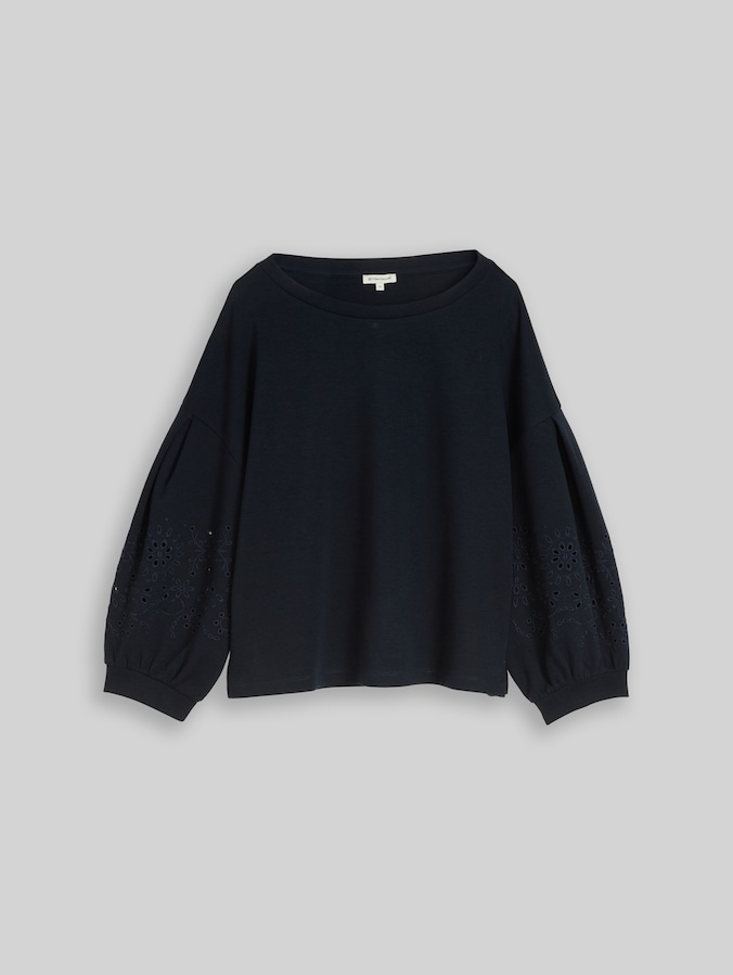 Sweat-shirt carré avec broderie ajourée par Women, sky captain blue