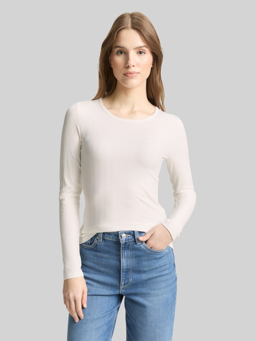 Slim fit shirt met lange mouwen en geribde structuur door Denim Female, off white