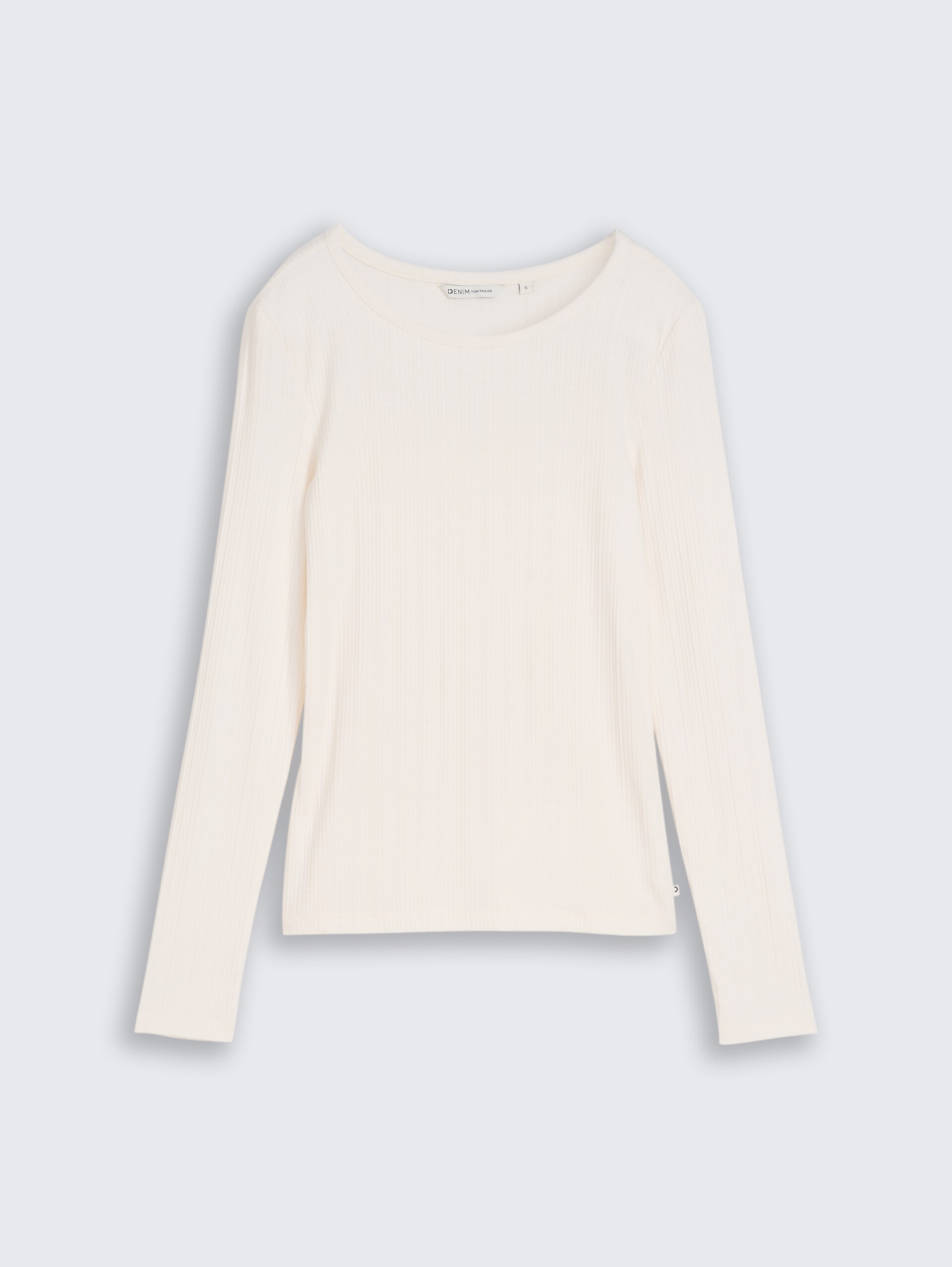 Slim Fit Langarmshirt mit Rippstruktur - off white - Vorder-Produkt-Ansicht