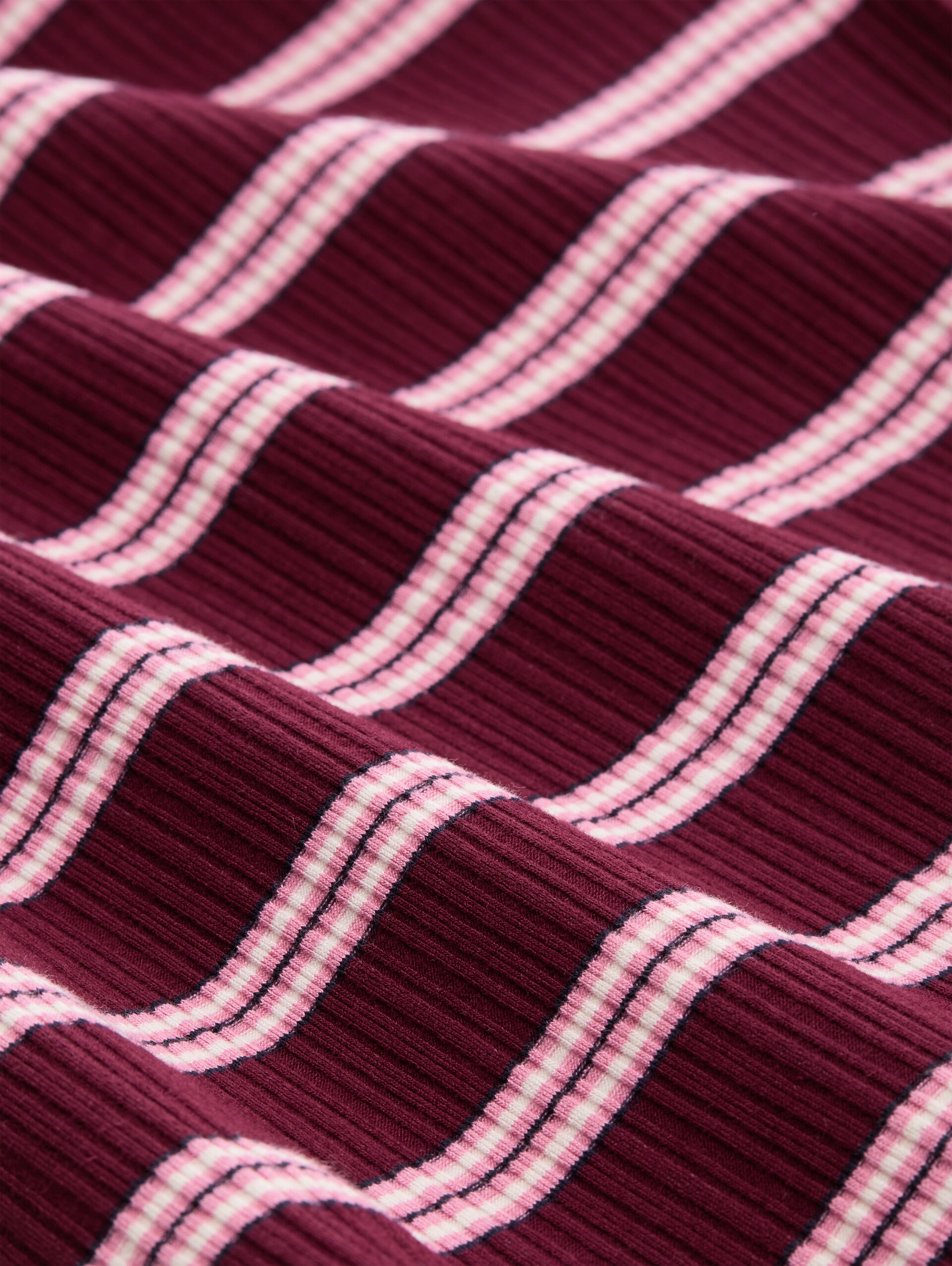 Slim Fit Langarmshirt mit Rippstruktur - red pink multicolor stripe - Material-Ansicht