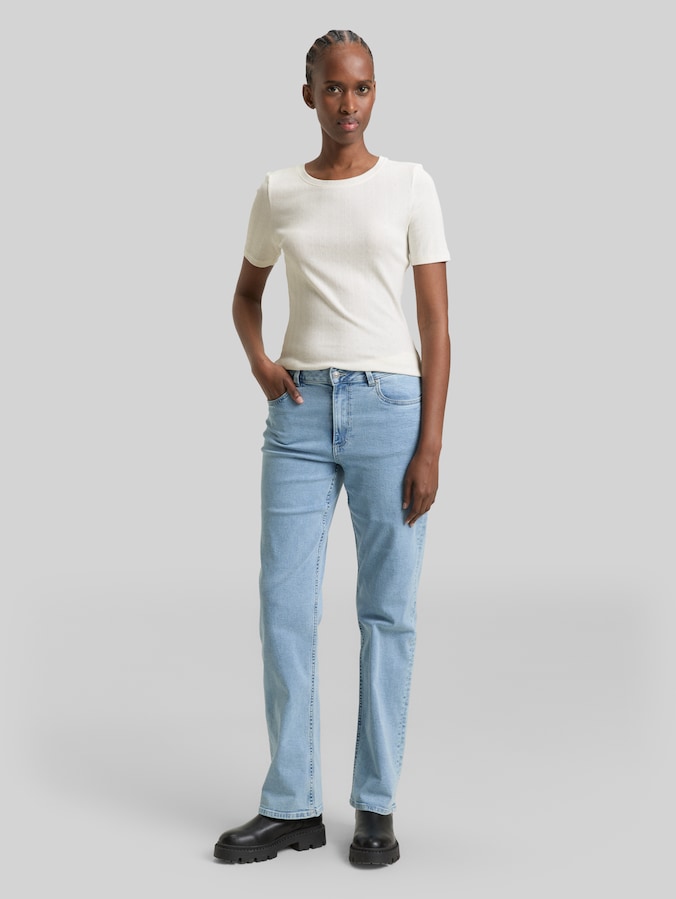 Slim fit pointelle T-shirt door Denim Female, off white