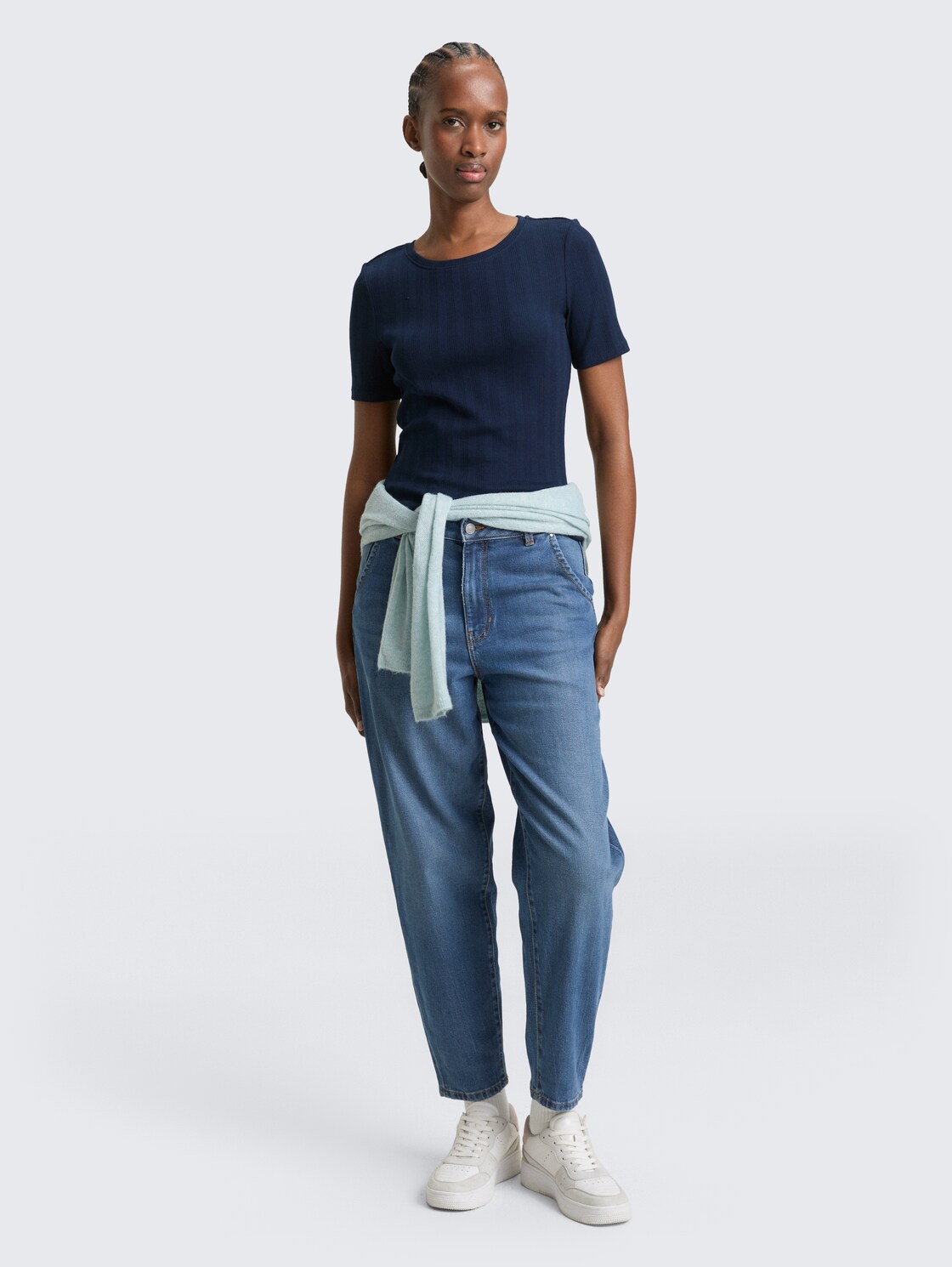 Slim Fit Pointelle T-Shirt - sky captain blue - Model-Vorderansicht