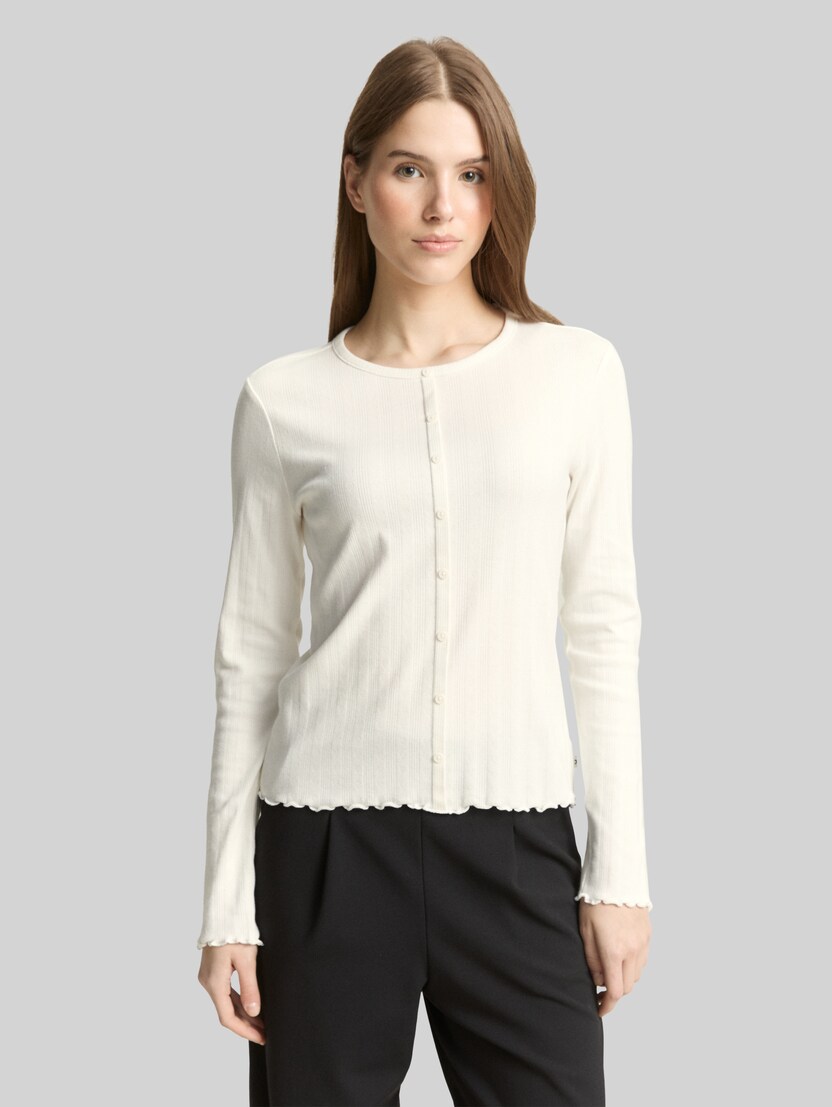 Pointelle shirt met lange mouwen en decoratieve knoopsluiting door Denim Female, off white
