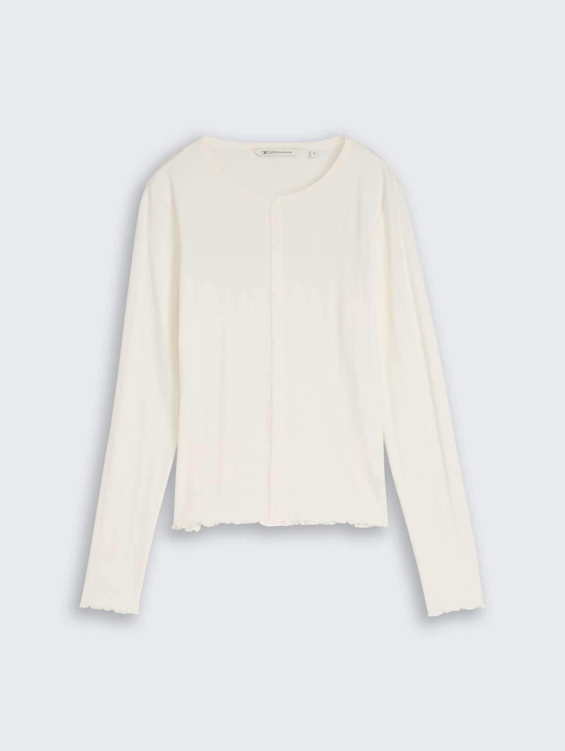 Pointelle Langarmshirt mit Deko-Knopfleiste - off white - Vorder-Produkt-Ansicht