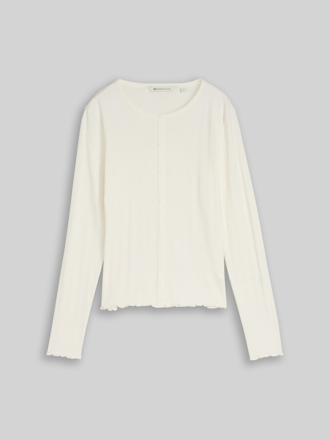 Pointelle shirt met lange mouwen en decoratieve knoopsluiting door Denim Female, off white
