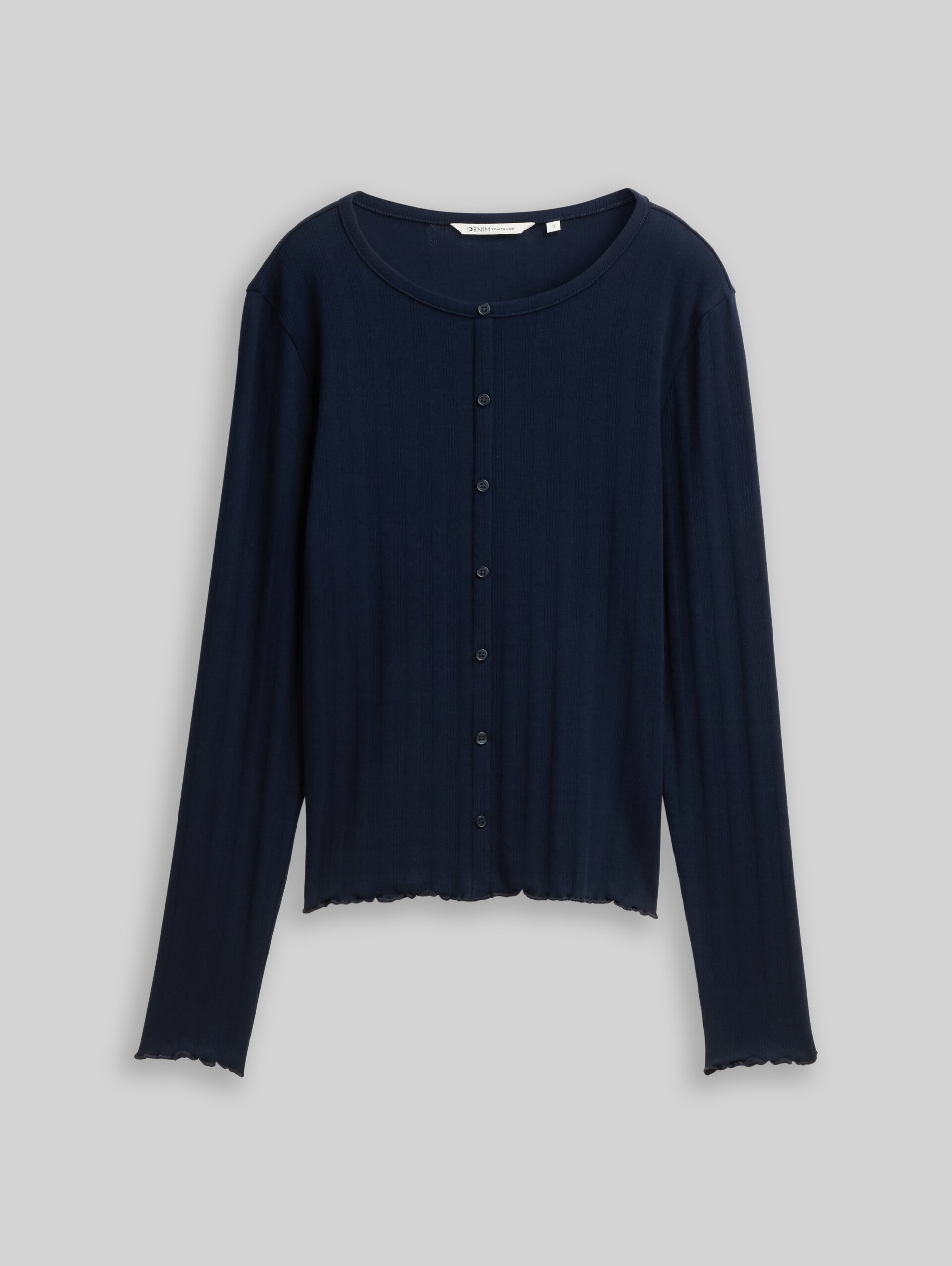 Pointelle long-sleeved shirt with decorative button placket - sky captain blue - Front product view