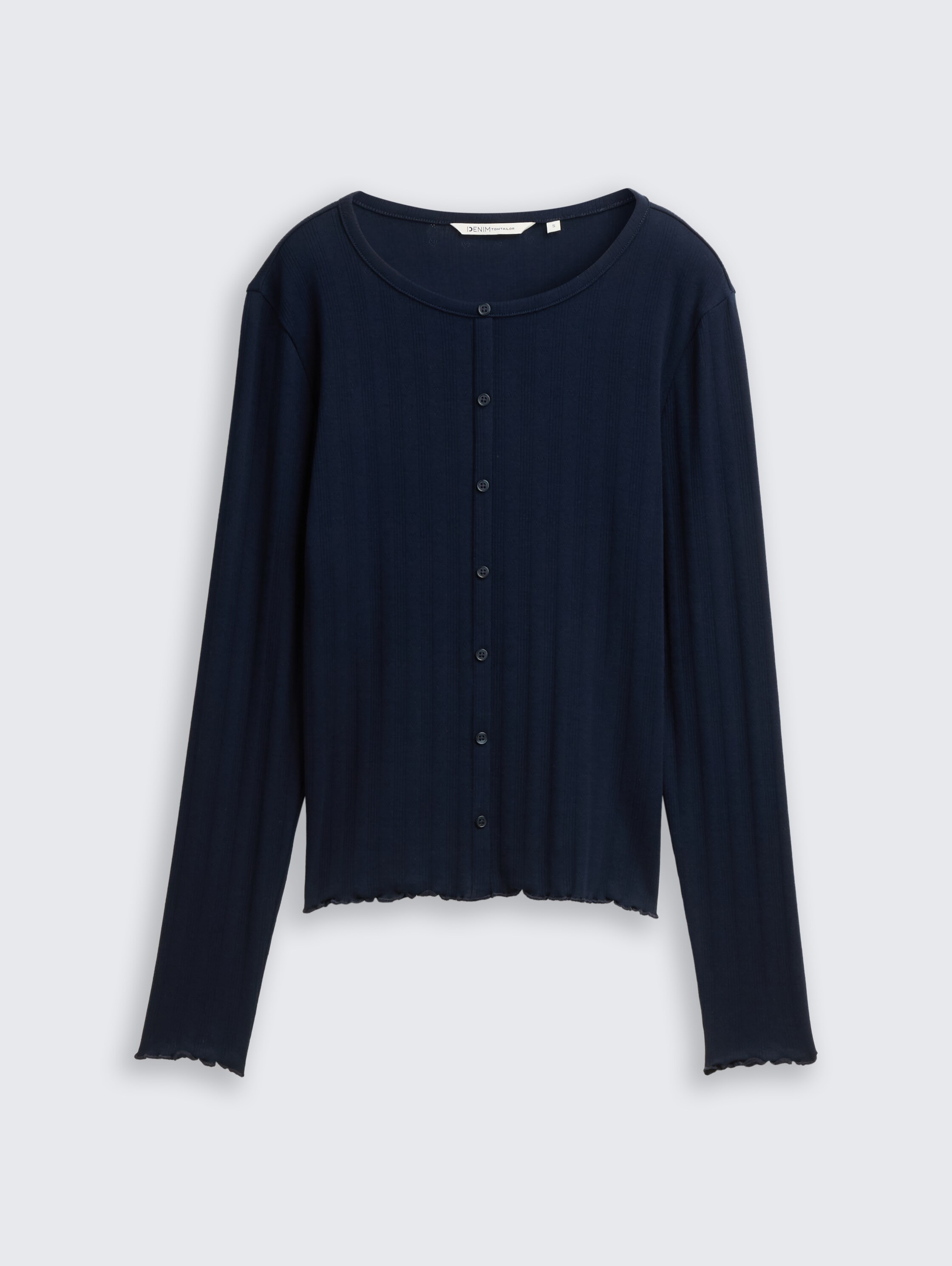 Pointelle long-sleeved shirt with decorative button placket - sky_captain_blue_1 - 
