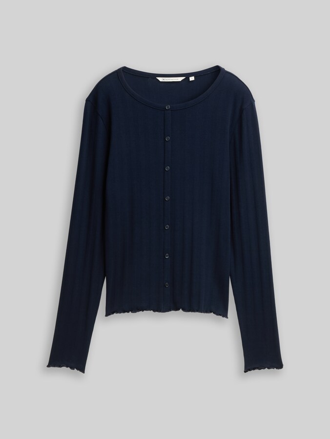 Pointelle shirt met lange mouwen en decoratieve knoopsluiting door Denim Female, sky captain blue