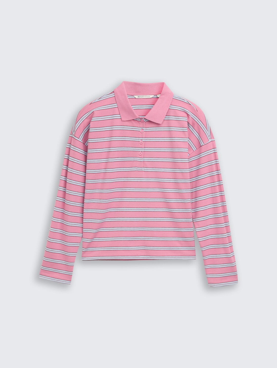 Boxy Fit Langarm Poloshirt mit Streifenmuster - pink blue multicolor stripe - Vorder-Produkt-Ansicht