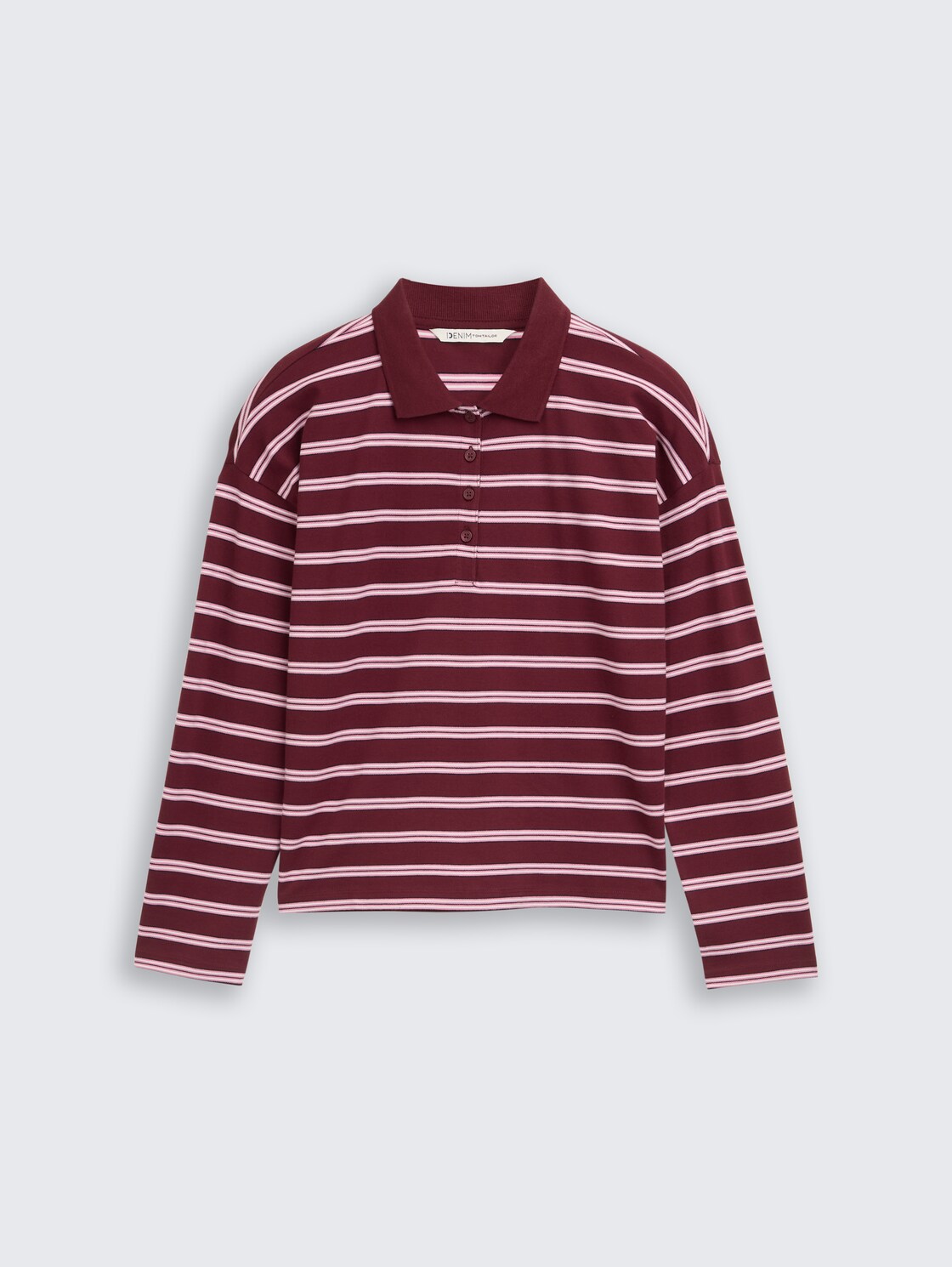 Boxy Fit Langarm Poloshirt mit Streifenmuster - red pink multicolor stripe - Vorder-Produkt-Ansicht