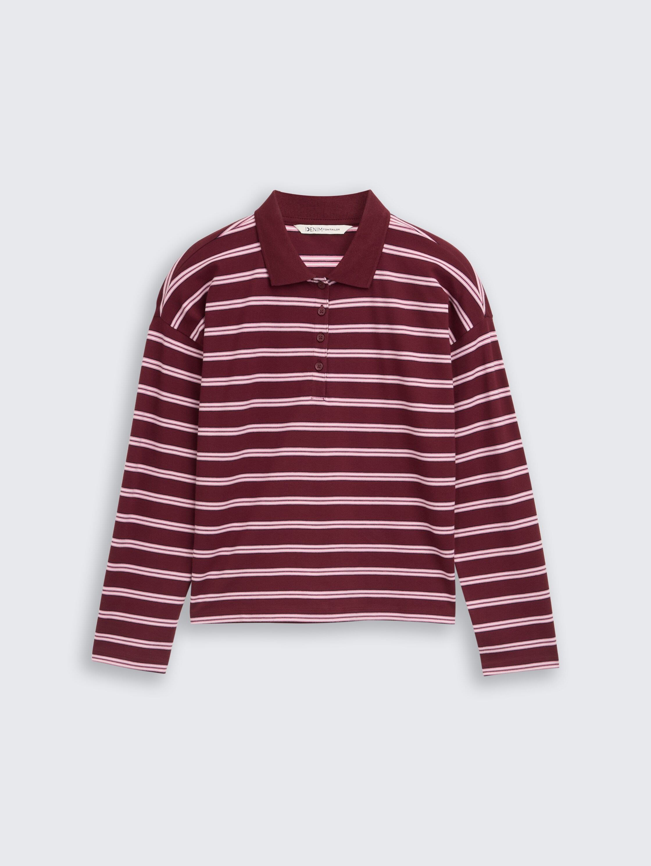 Boxy Fit Langarm Poloshirt mit Streifenmuster - red pink multicolor stripe - Vorder-Produkt-Ansicht