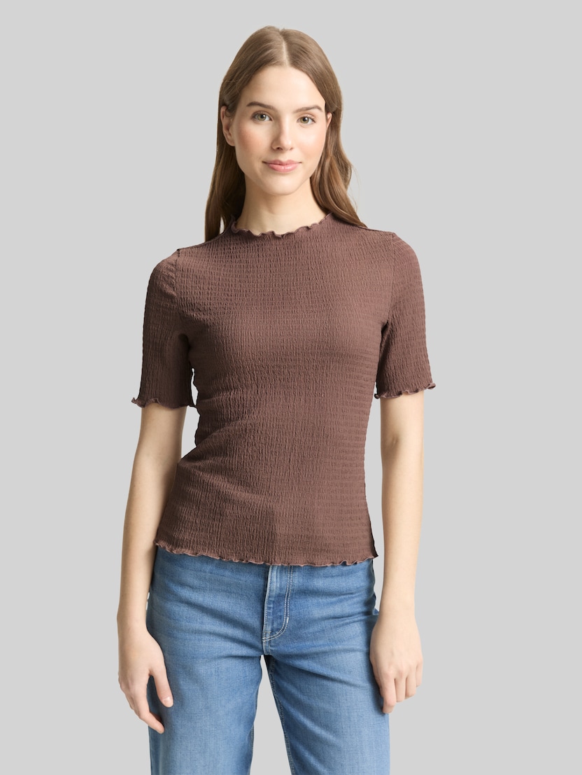 Slim fit crinkle T-shirt door Denim Female, taupe brown