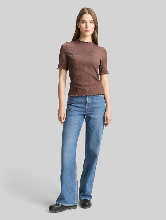T-shirt slim fit froissé par Denim Female, taupe brown