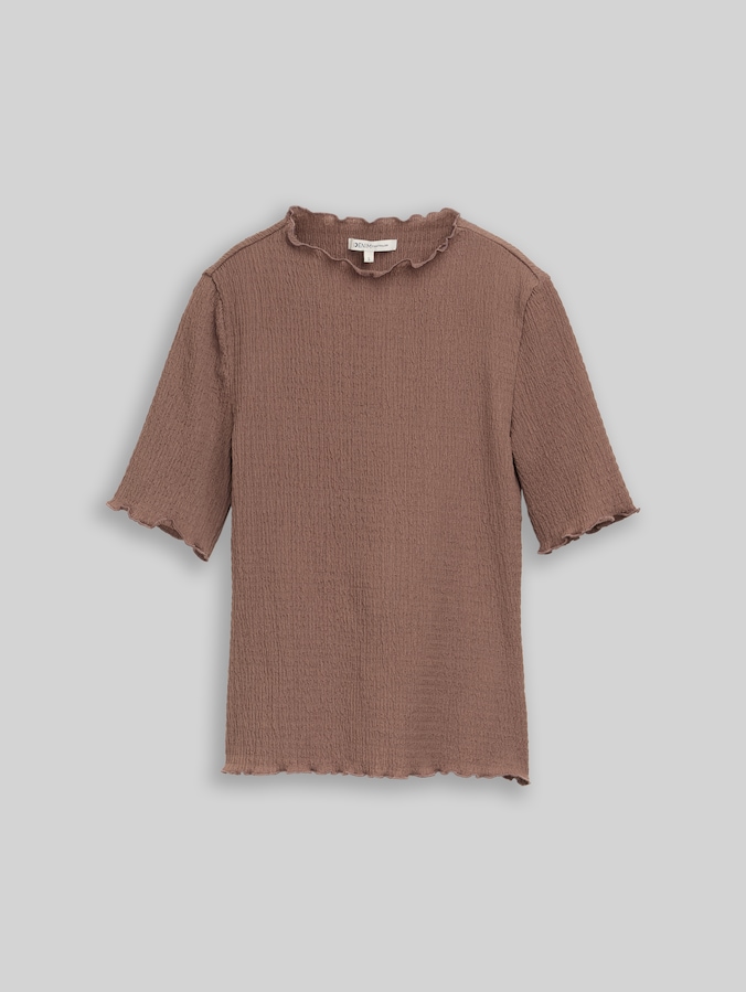 Slim fit crinkle T-shirt door Denim Female, taupe brown