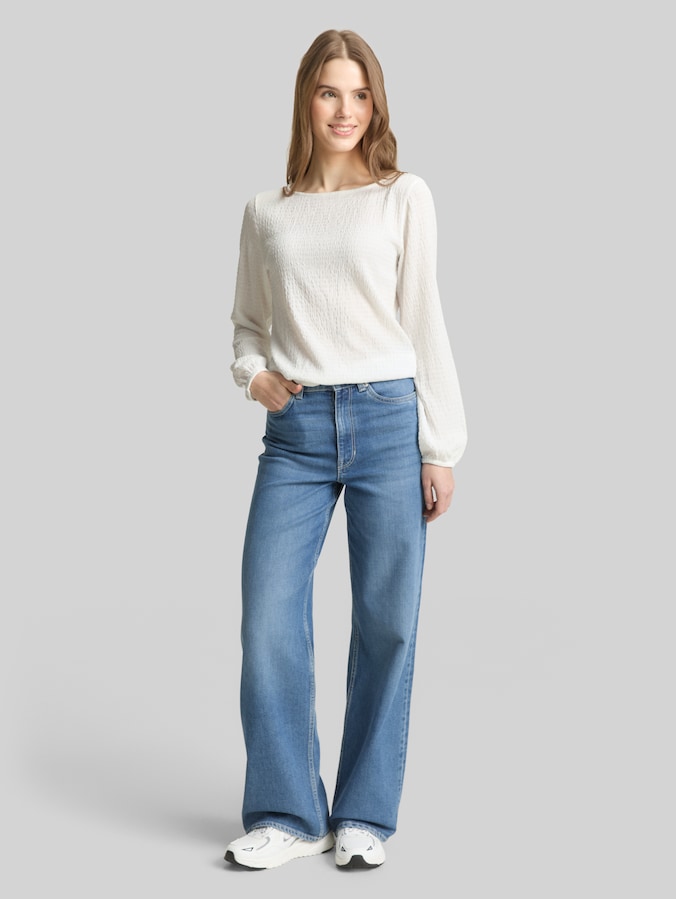 Loose Fit Crinkle Langarmshirt von Denim Female, off white