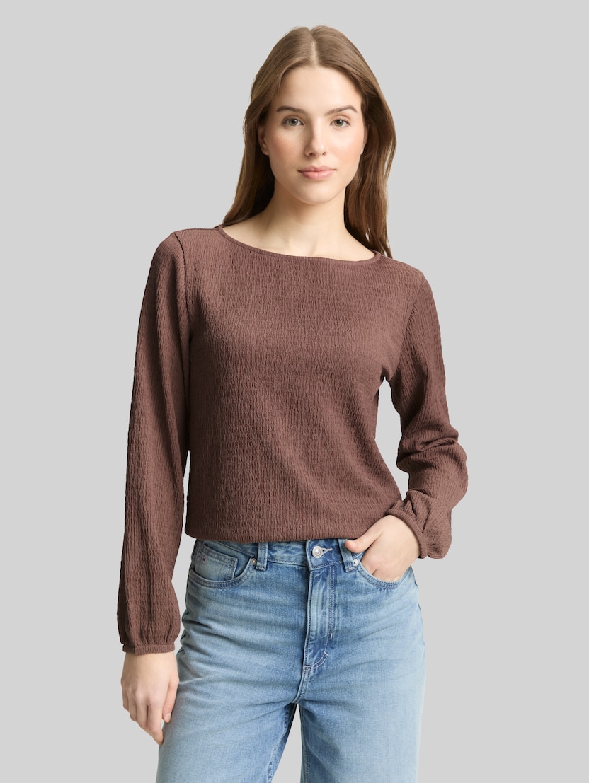 Loose Fit Crinkle Langarmshirt von Denim Female, taupe brown