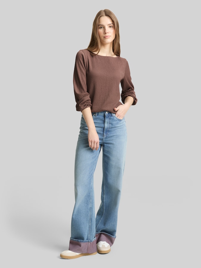 Loose Fit Crinkle Langarmshirt von Denim Female, taupe brown