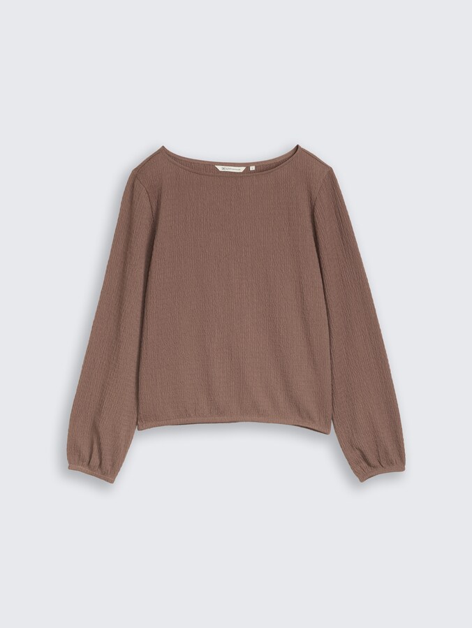 Loose fit crinkle shirt met lange mouwen door Denim Female, taupe brown