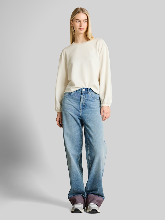 Loose fit scuba shirt met lange mouwen door Denim Female, off white