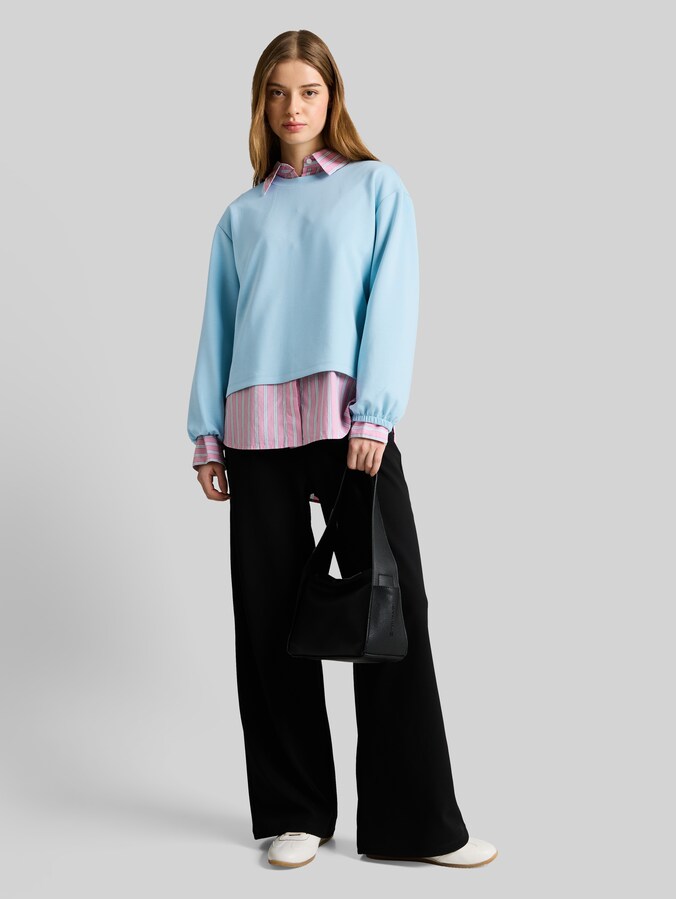 Loose Fit Scuba Langarmshirt von Denim Female, calm cloud blue