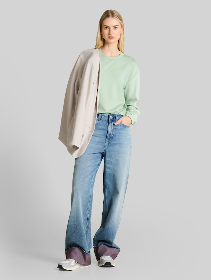 Loose fit scuba shirt met lange mouwen door Denim Female, light matcha green