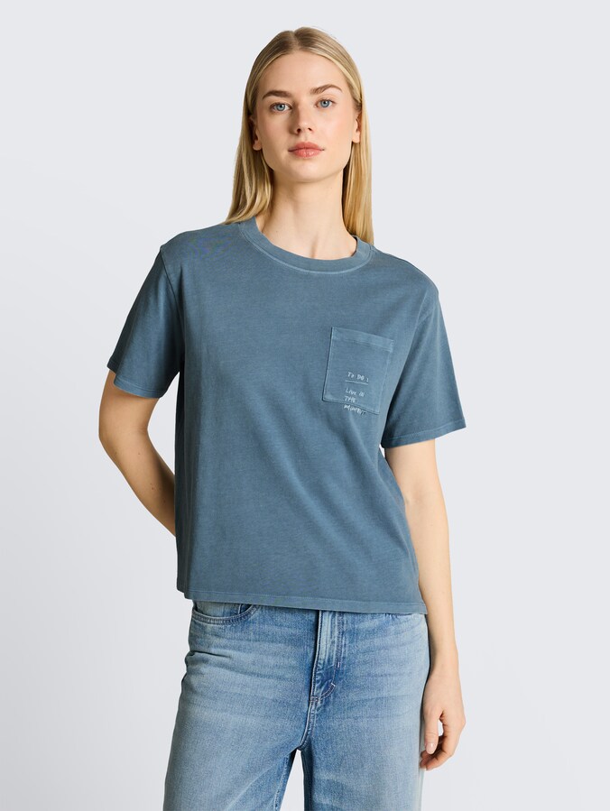 Boxy fit T-shirt met borstzak door Denim Female, spring lake blue
