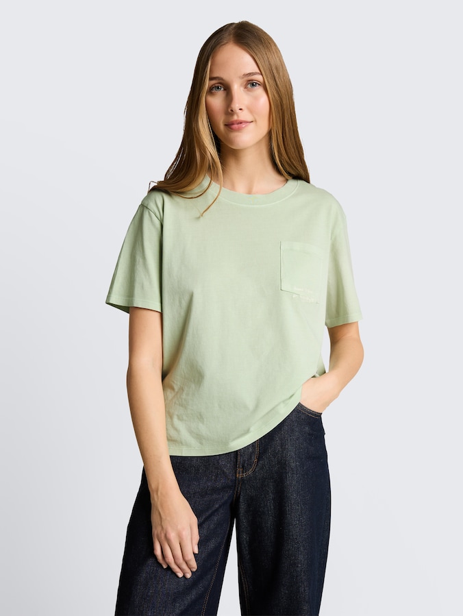 Boxy fit T-shirt met borstzak door Denim Female, light matcha green