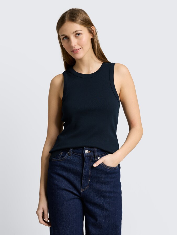 Slim fit top met ribbelstructuur door Denim Female, sky captain blue
